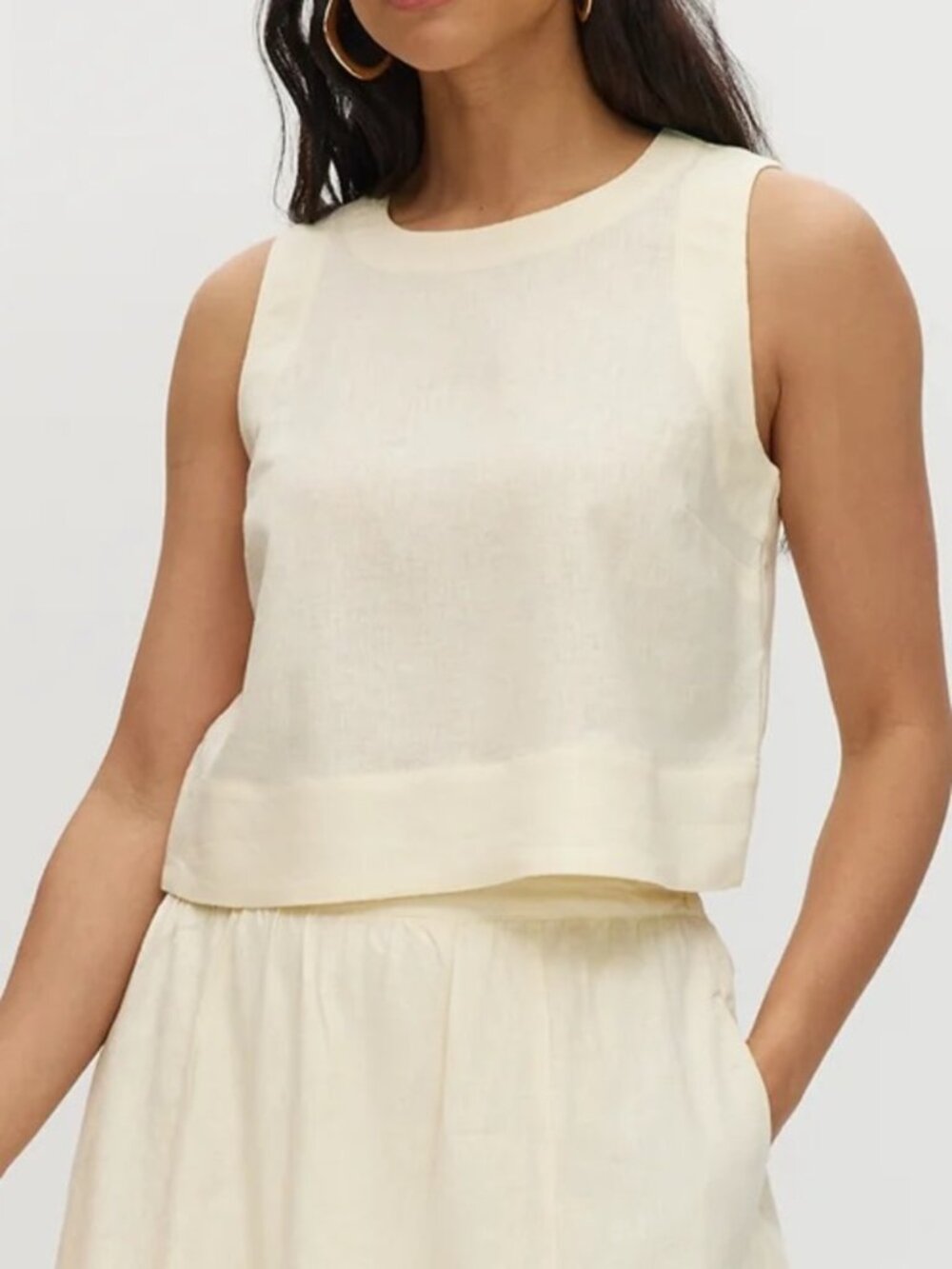 JOIE Sleeveless Yellow Linen-Blend Crop Top Women’s L